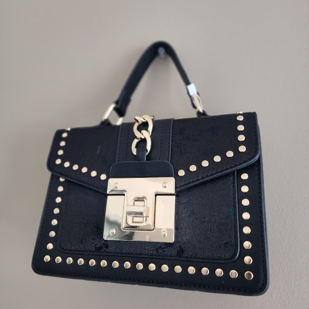 NWT Black bag with gold chain accents